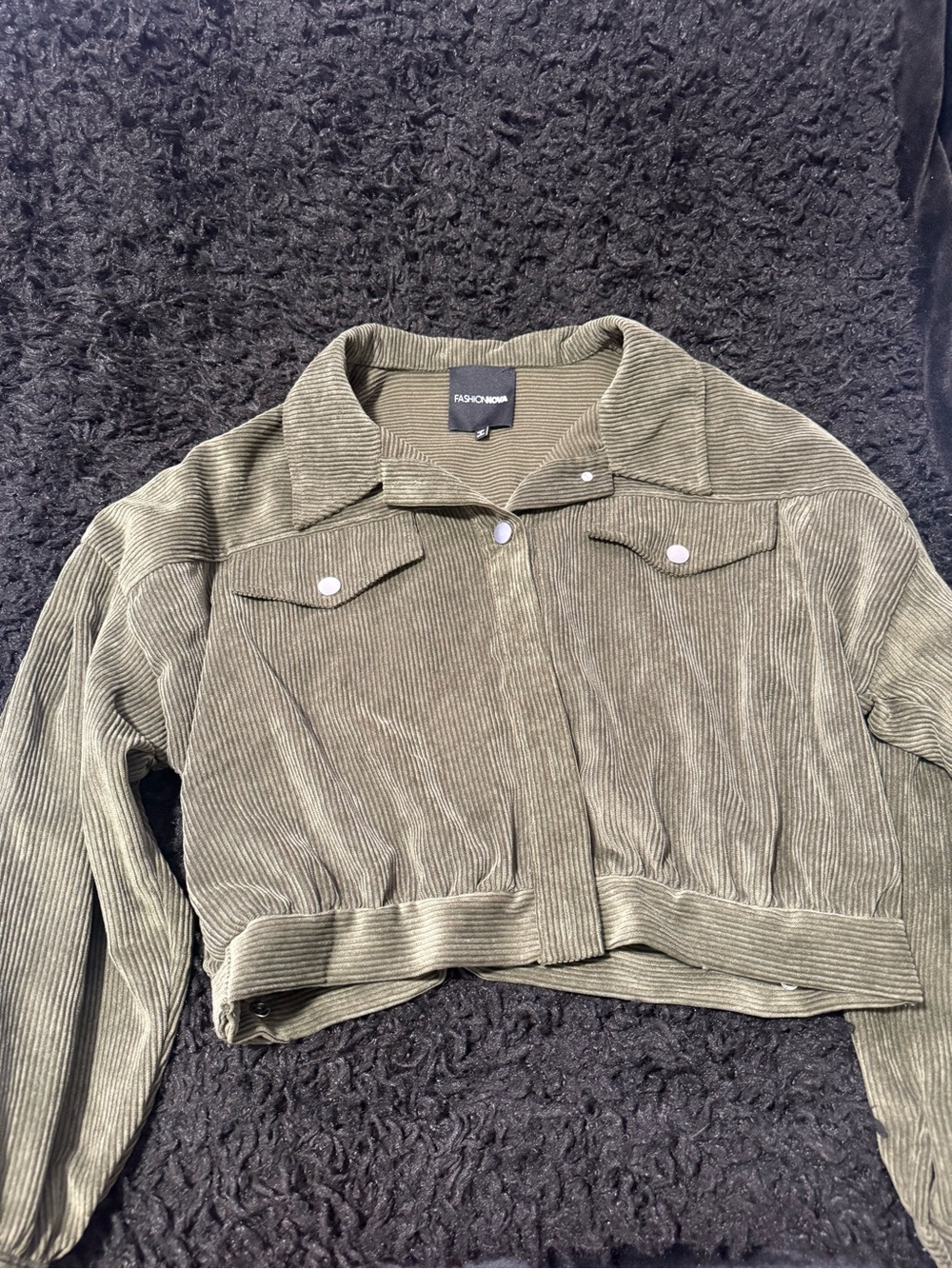 Fashion Nova Olive Green Corduroy Cropped Jacket